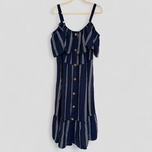 Terra & Sky Midi Dress Off the Shoulder Button Down Smocked Size 4X / 28W-30W